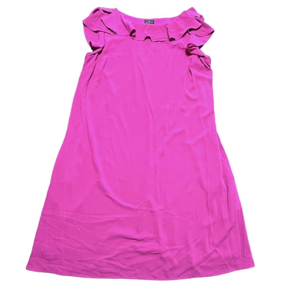 Worthington Women's 14 Pink Shift Dress Sleeveless Ruffle‎ Neckline Epaulets